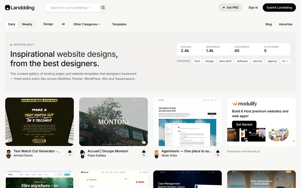Screenshot of the Landdding website (landdding.com)