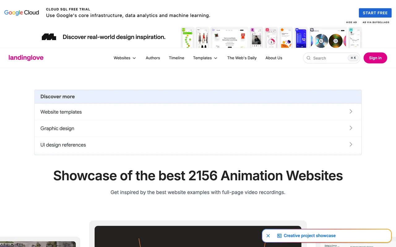Screenshot of the Landing Love website (landing.love)