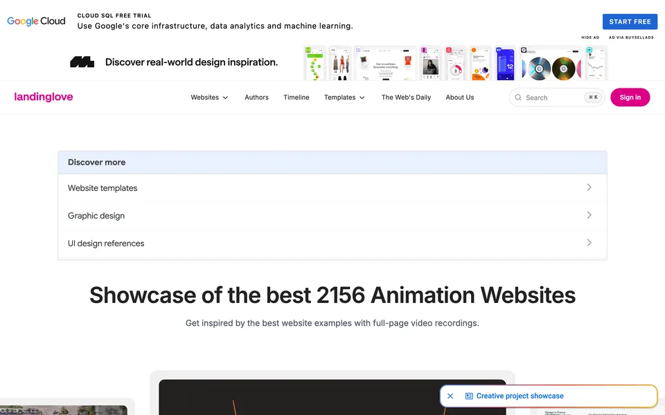 Screenshot of the Landing Love website (landing.love)