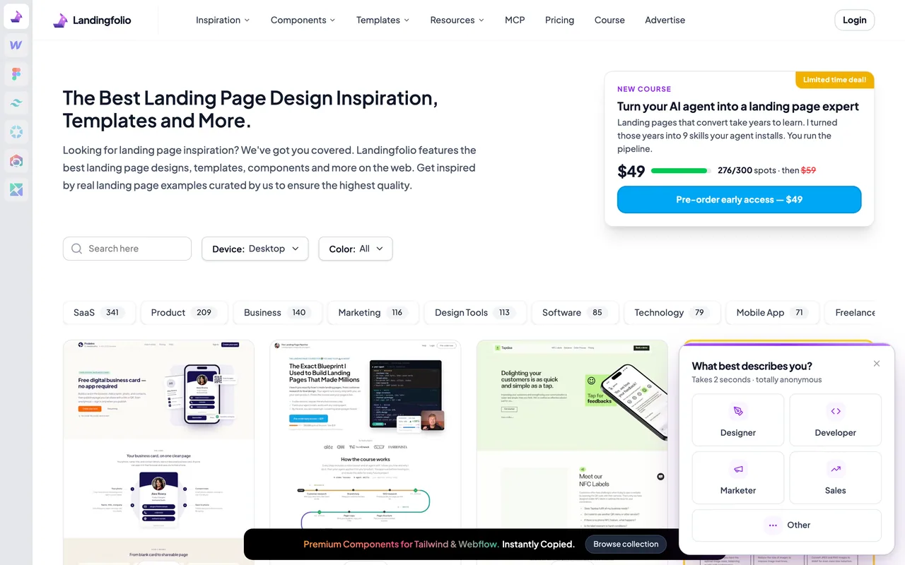 Screenshot of the Landingfolio website (landingfolio.com)