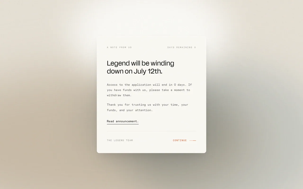 Screenshot of the Legend website (legend.xyz)