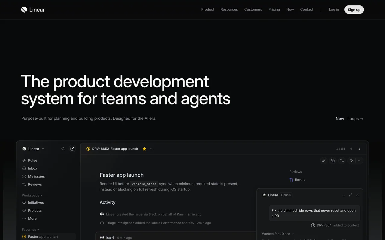 Screenshot of the Linear website (linear.app)