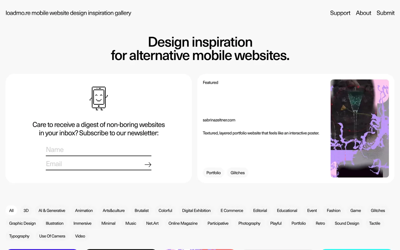 Screenshot of the loadmo.re website (loadmo.re)