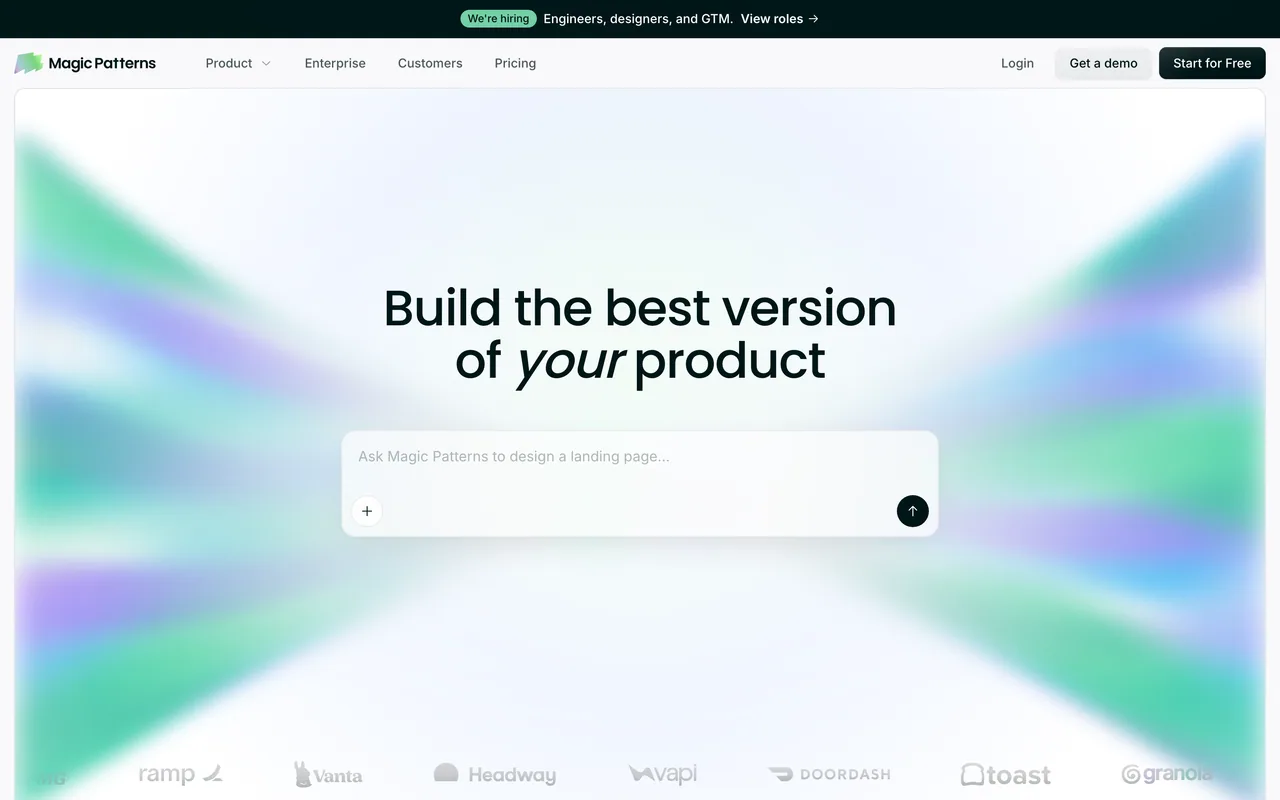 Screenshot of the Magic Patterns website (magicpatterns.com)