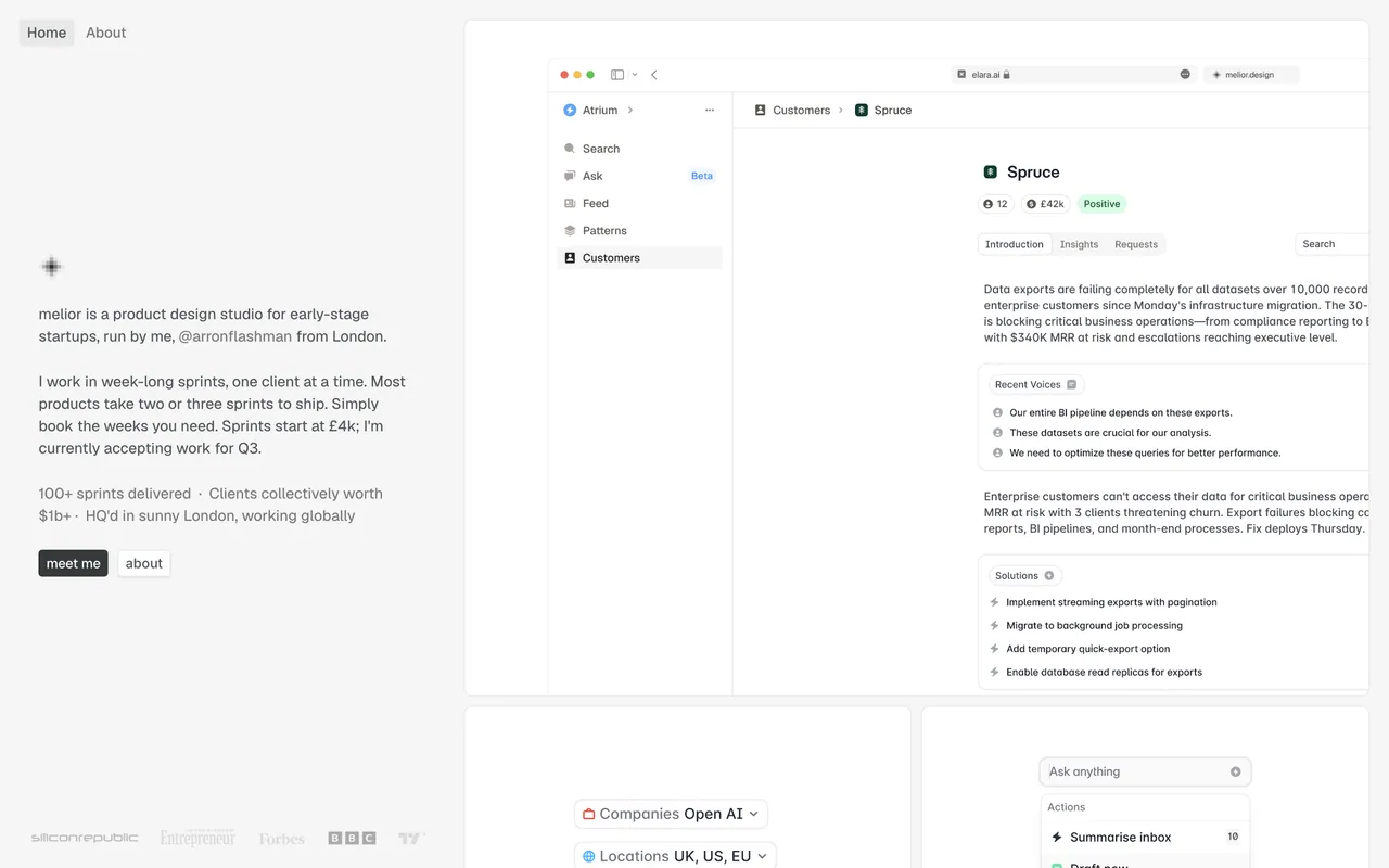 Screenshot of the Melior website (melior.design)