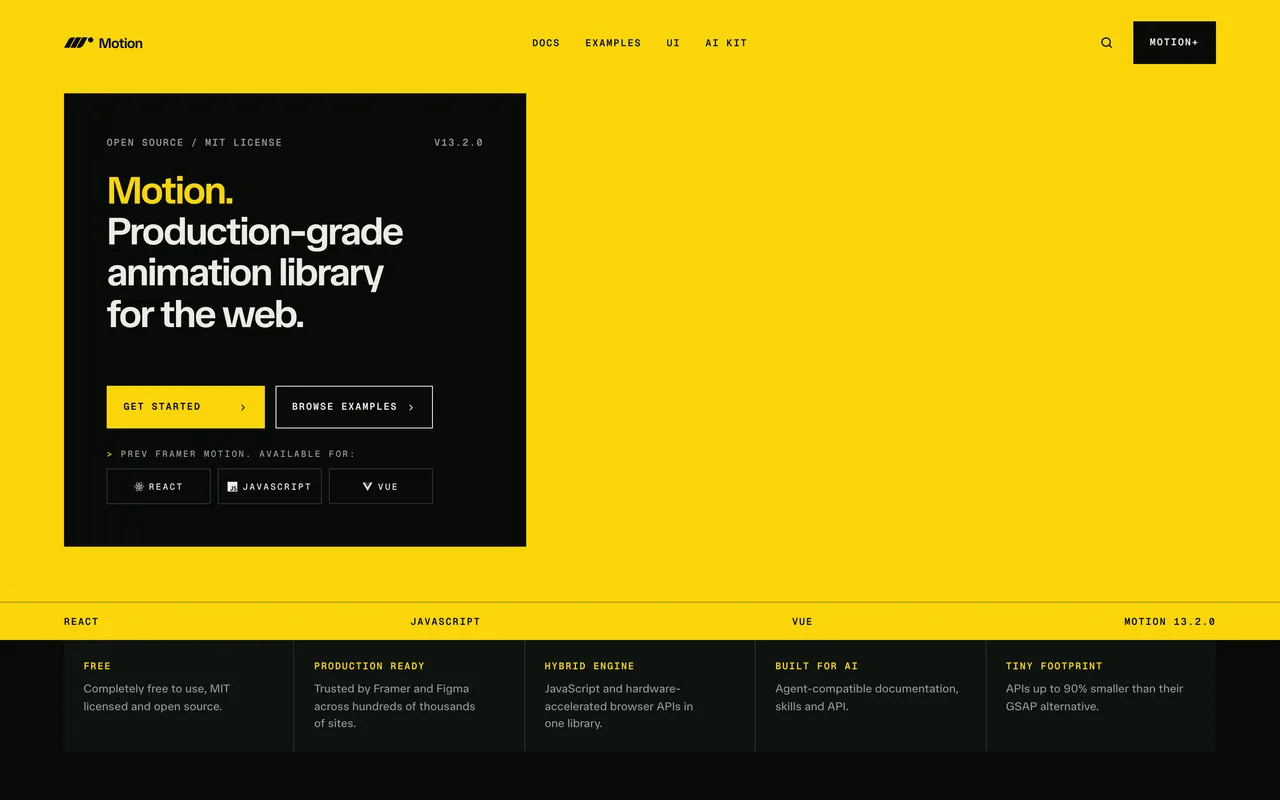 Screenshot of the Motion website (motion.dev)