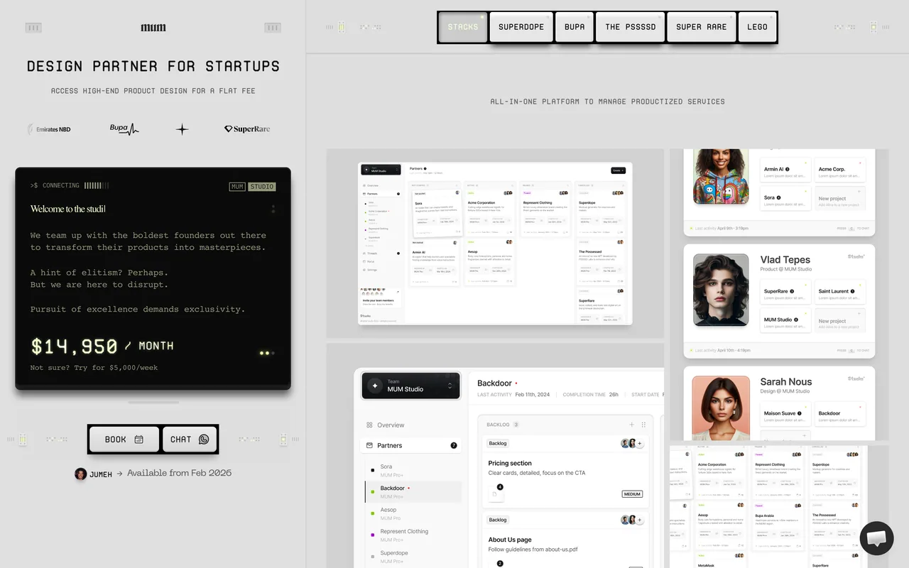 Screenshot of the MUM Studio website (mum.studio)