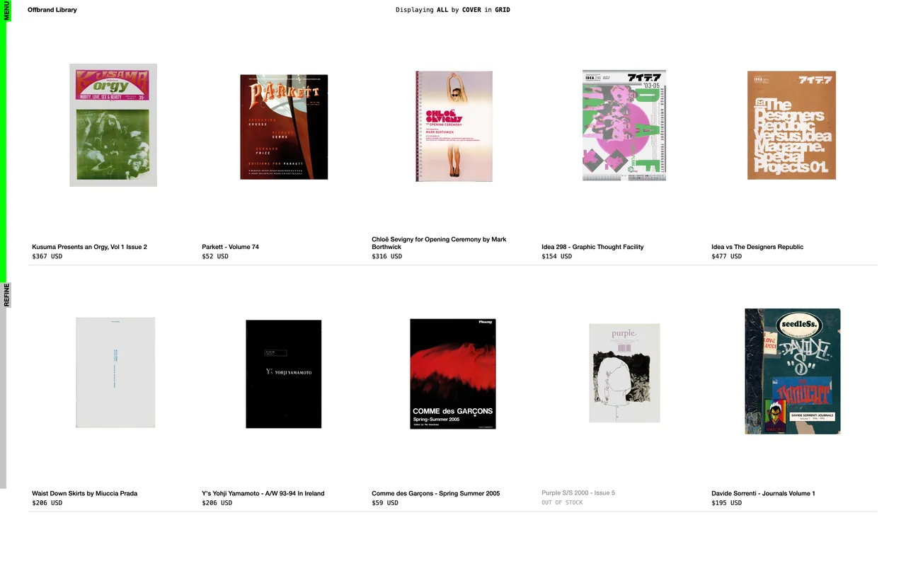 Screenshot of the Offbrand Library website (offbrandlibrary.com)