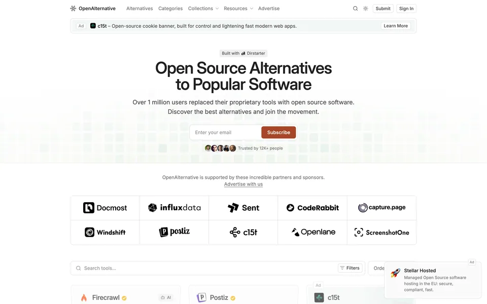 Screenshot of the OpenAlternative website (openalternative.co)