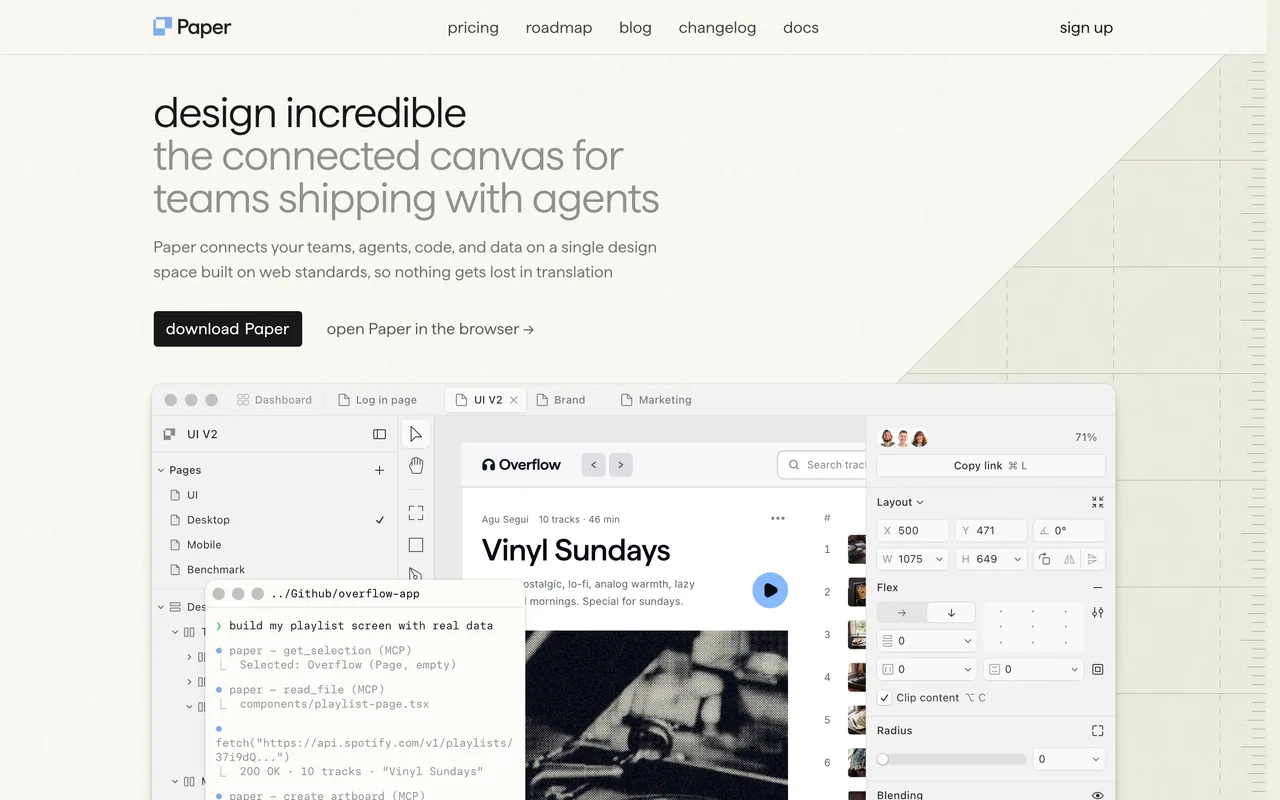 Screenshot of the Paper website (paper.design)