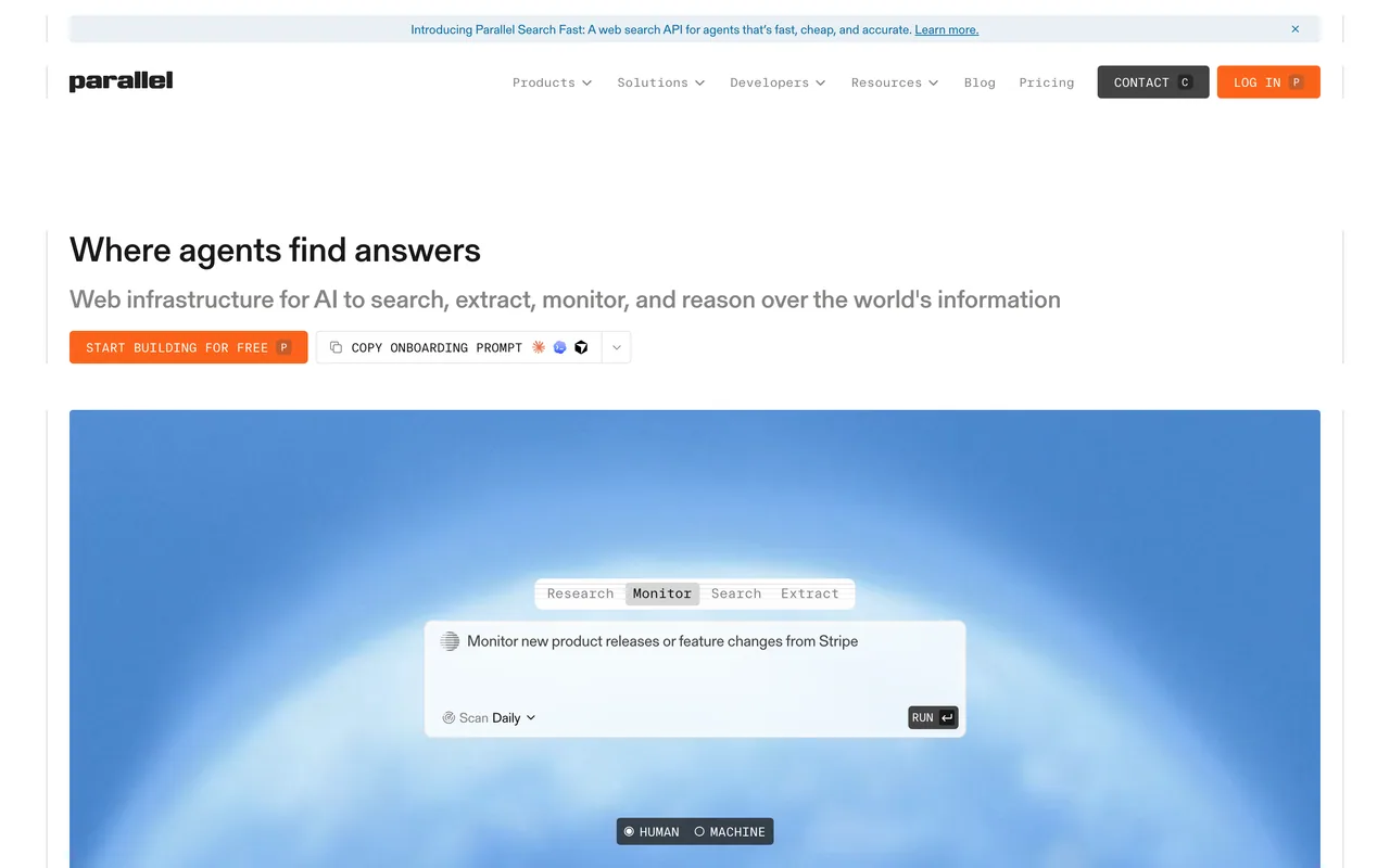 Screenshot of the Parallel website (parallel.ai)