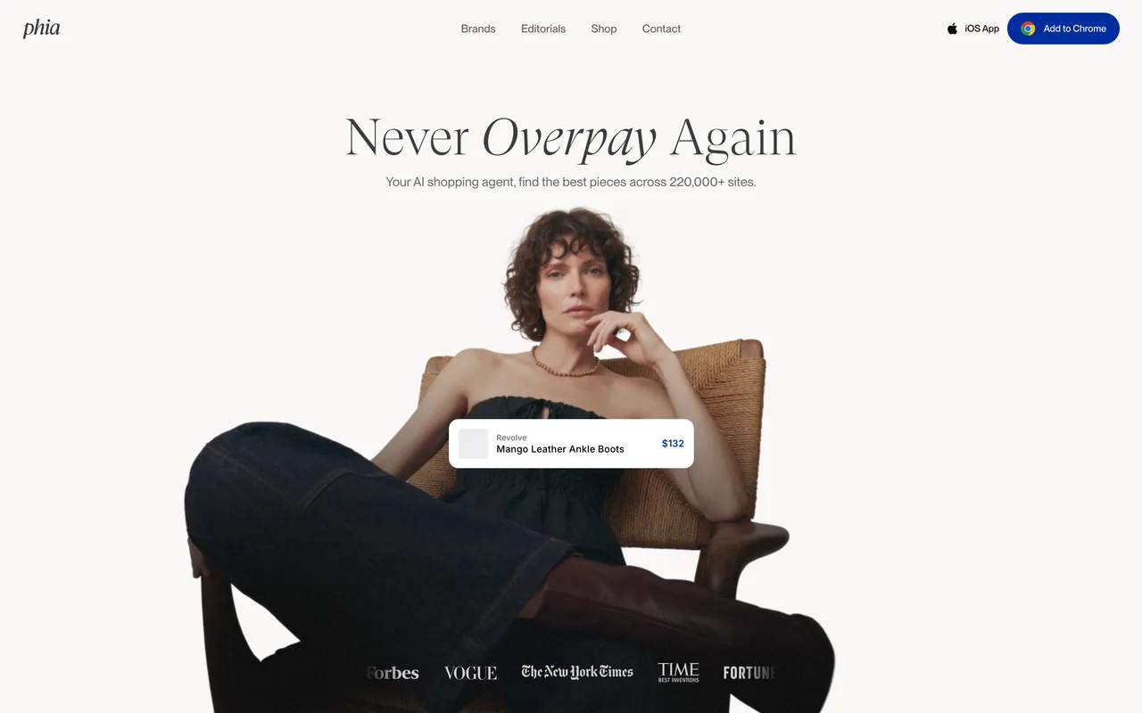 Screenshot of the Phia website (phia.com)