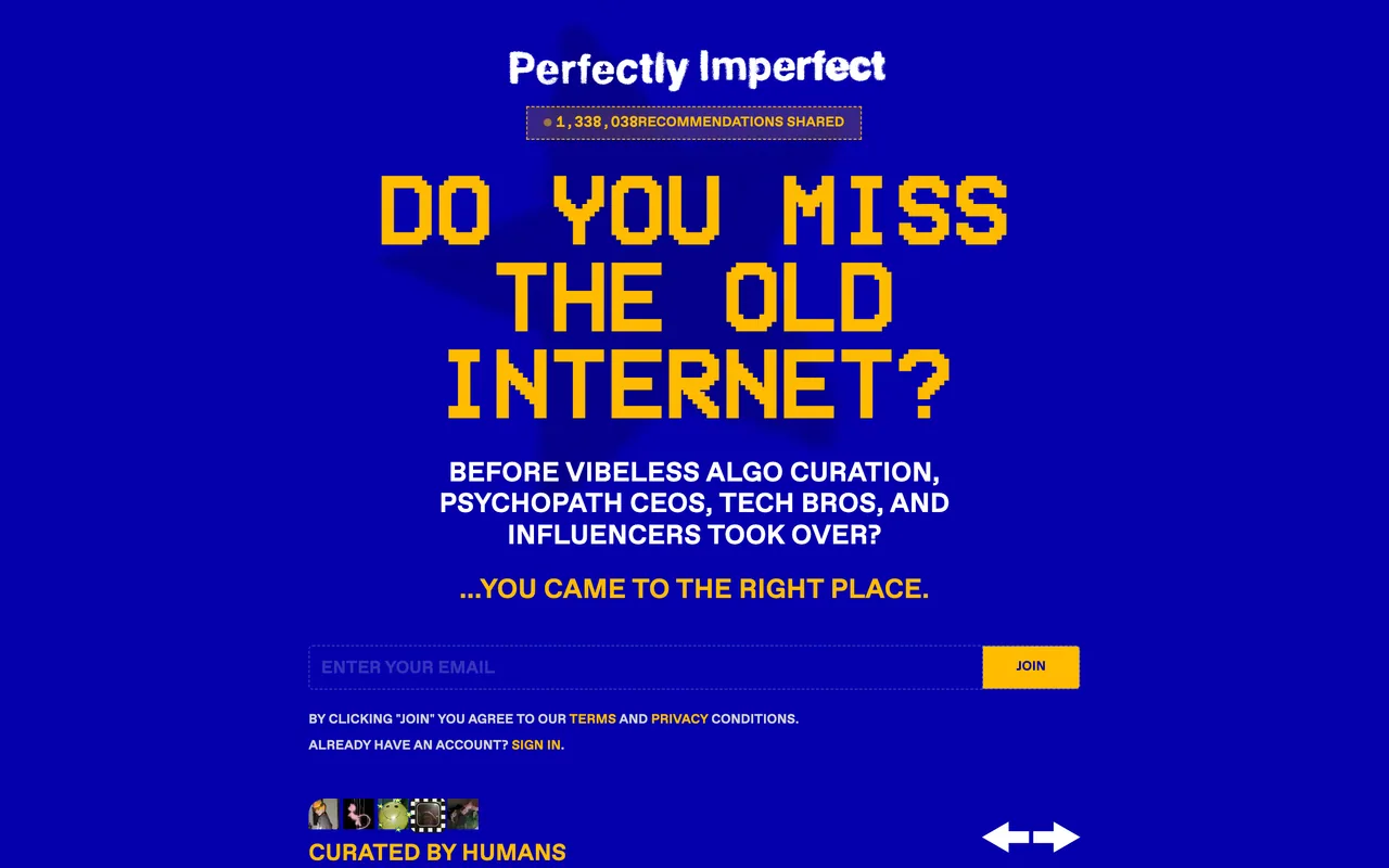 Screenshot of the Perfectly Imperfect website (pi.fyi)