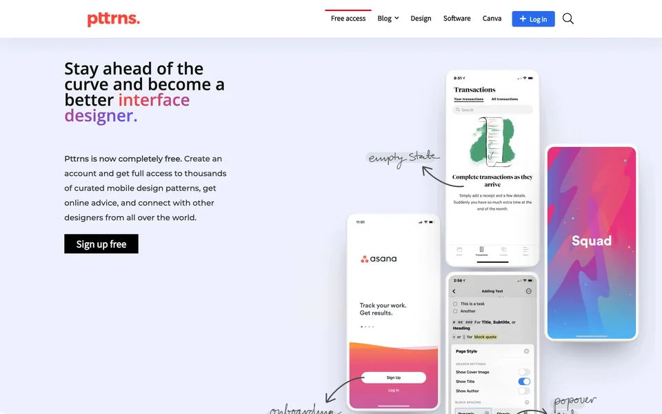 Screenshot of the Pttrns website (pttrns.com)