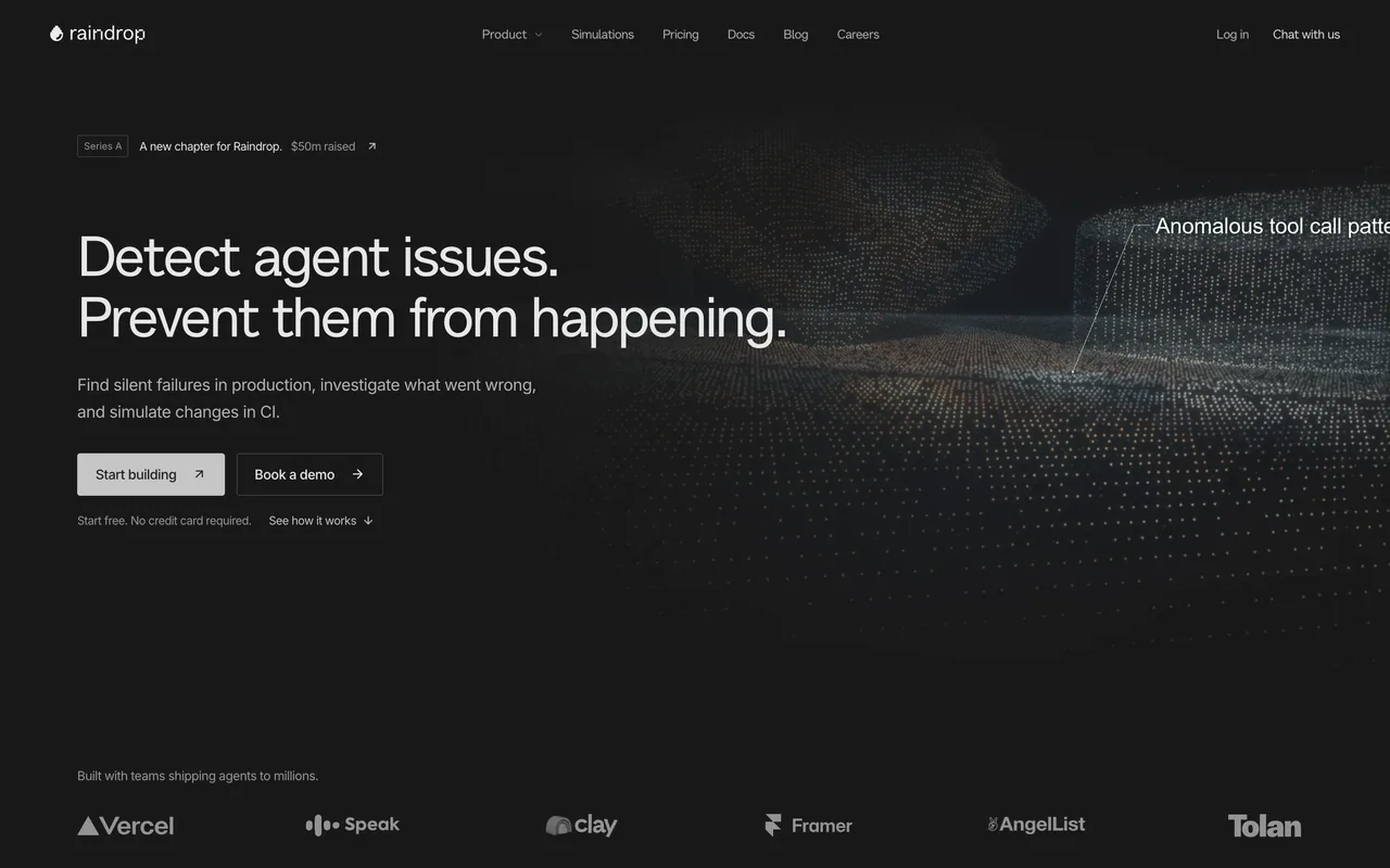 Screenshot of the Raindrop website (raindrop.ai)