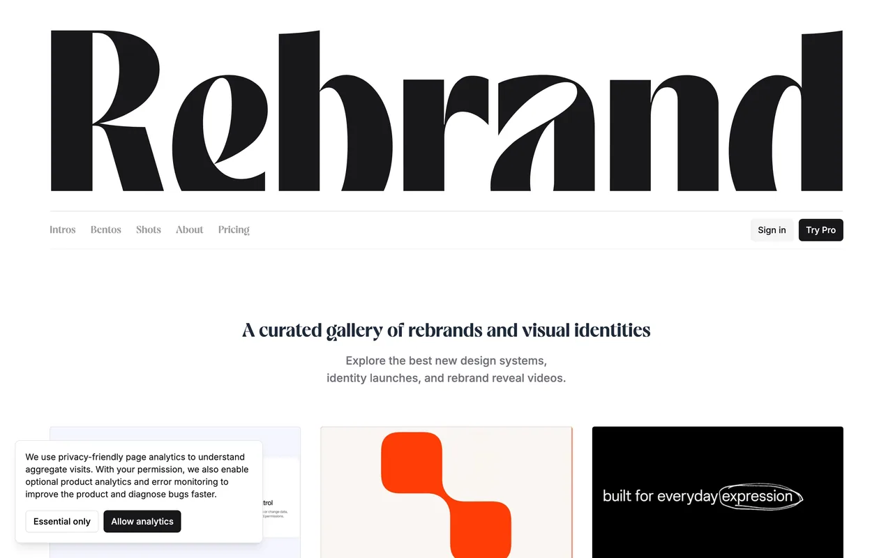 Screenshot of the Rebrand website (rebrand.gallery)