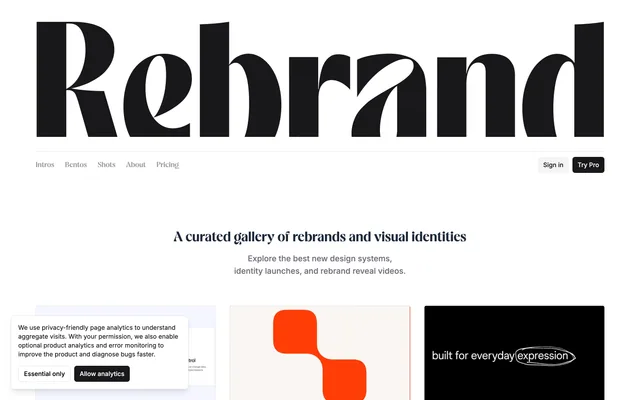 Screenshot of the Rebrand website (rebrand.gallery)