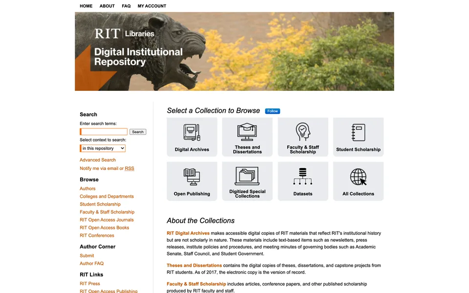 Screenshot of RIT Digital Repository