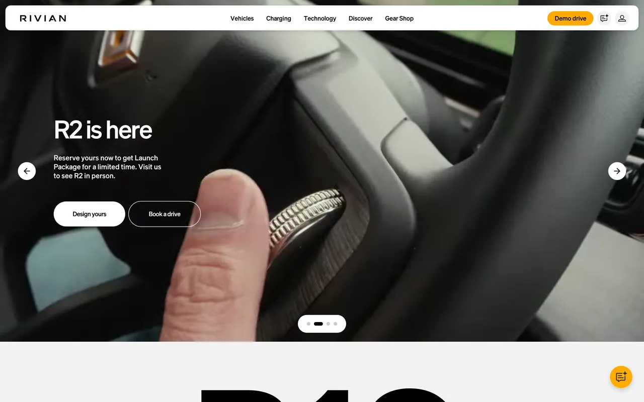 Screenshot of the Rivian website (rivian.com)