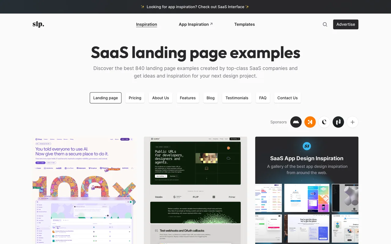Screenshot of the SaaS Landing Page website (saaslandingpage.com)