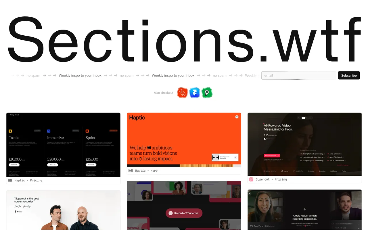 Screenshot of the Sections.wtf website (sections.wtf)