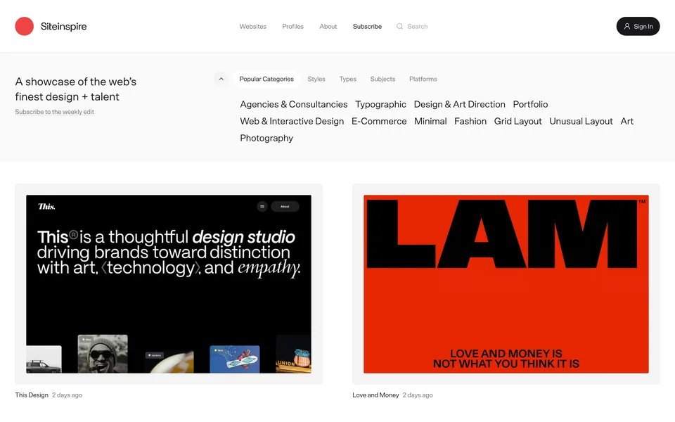 Screenshot of Siteinspire