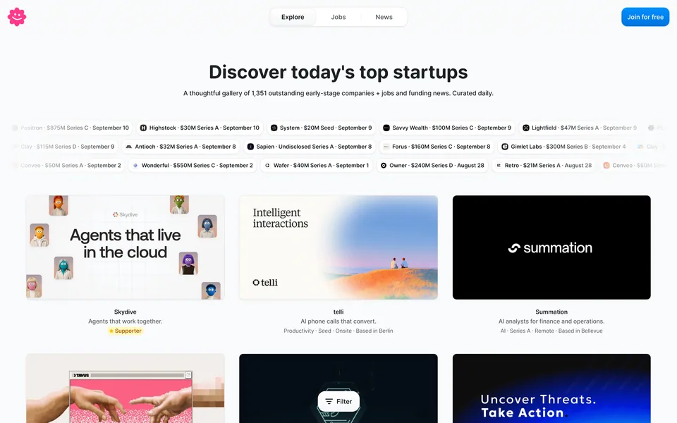 Screenshot of Startups Gallery