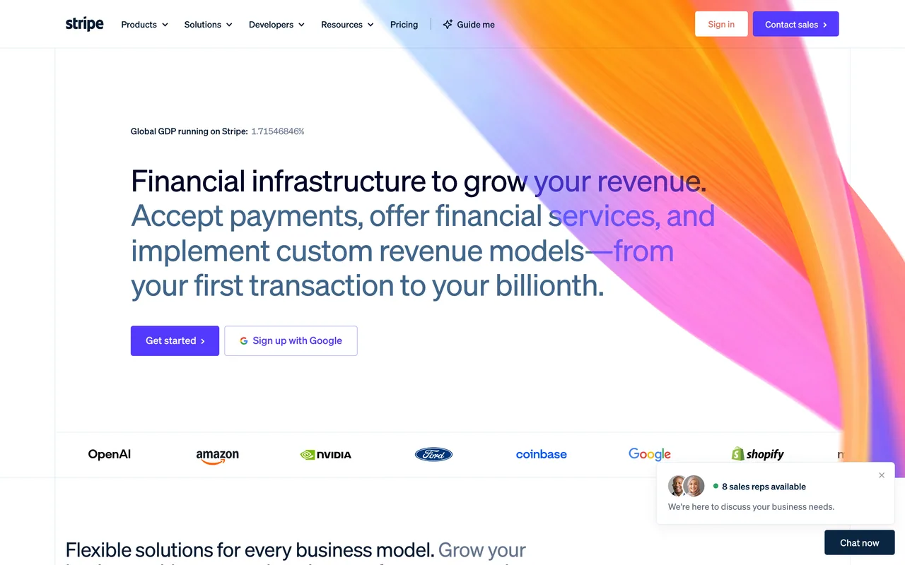 Screenshot of the Stripe website (stripe.com)