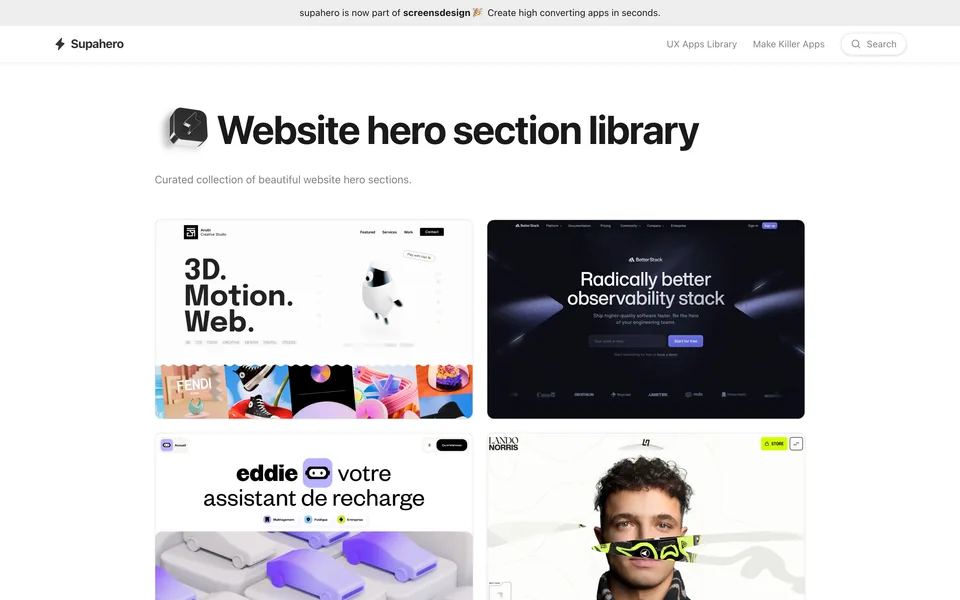 Screenshot of the Supahero website (supahero.io)