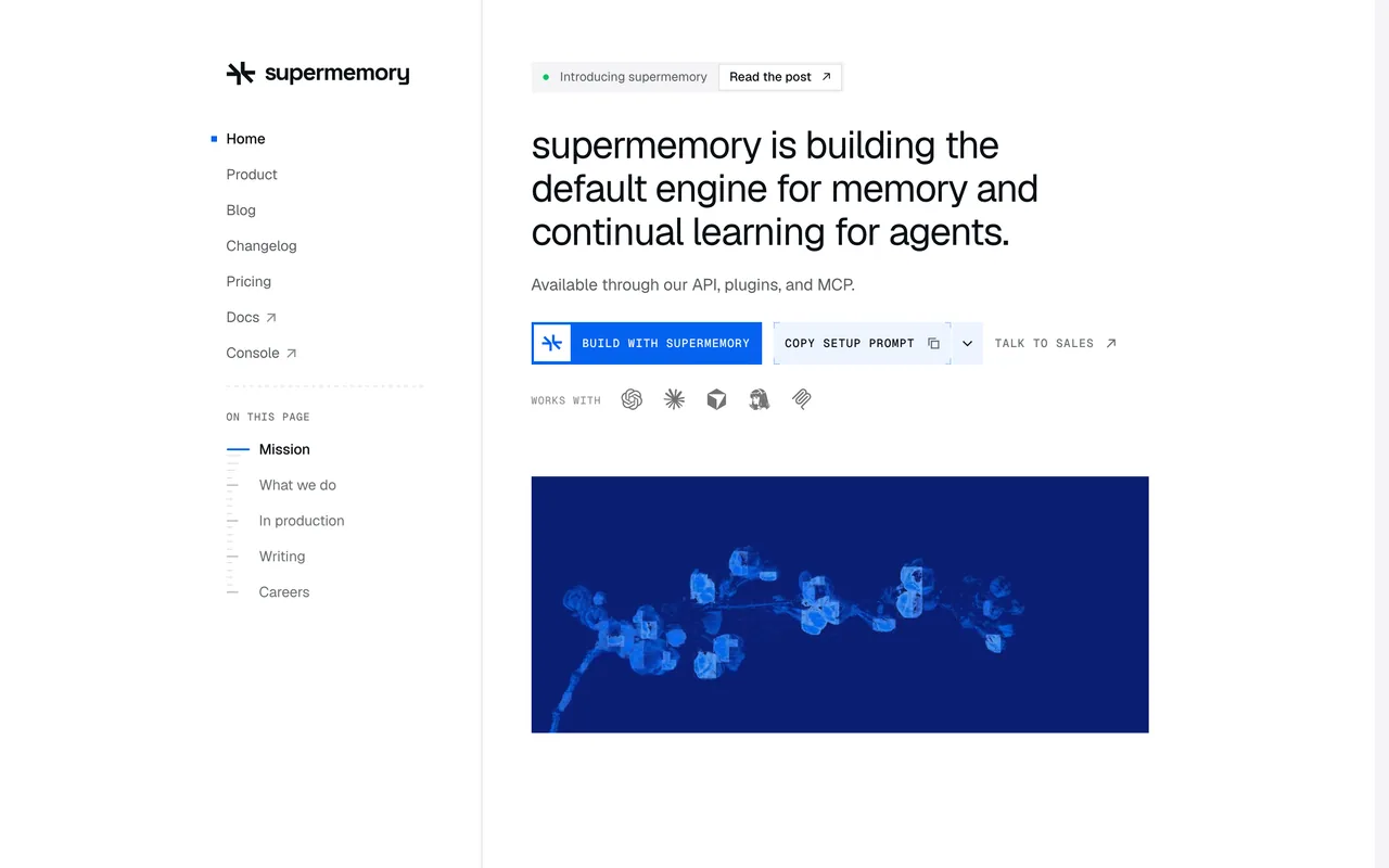 Screenshot of the Supermemory website (supermemory.ai)