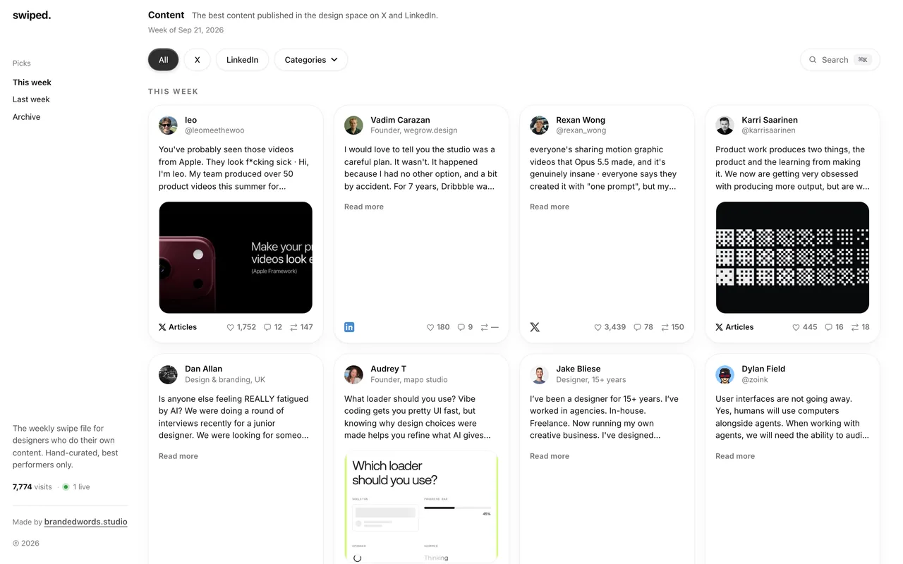 Screenshot of the swiped. website (swiped.design)