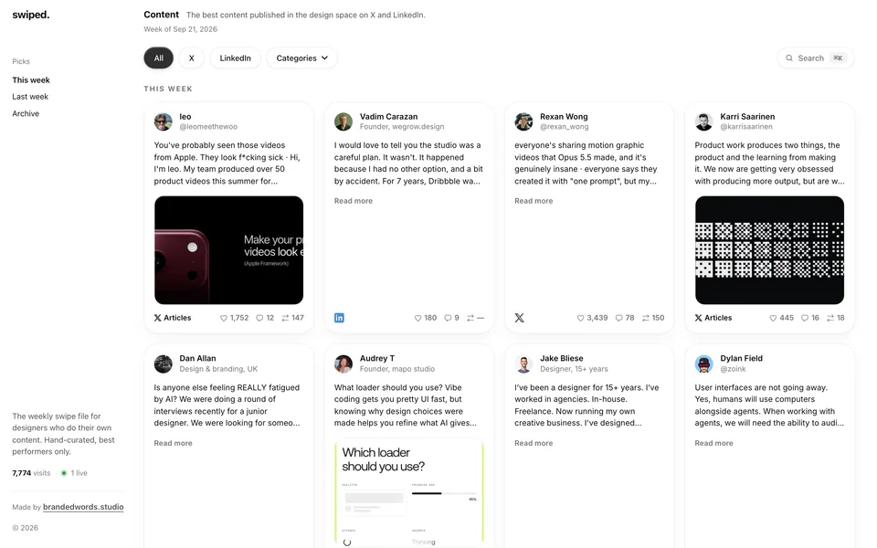 Screenshot of the swiped. website (swiped.design)