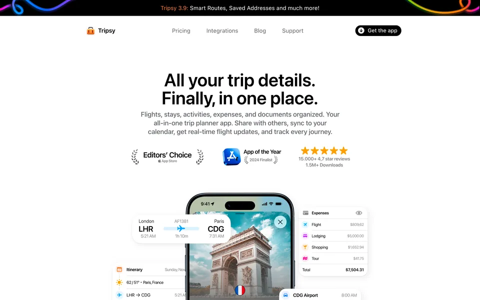 Screenshot of the Tripsy website (tripsy.app)