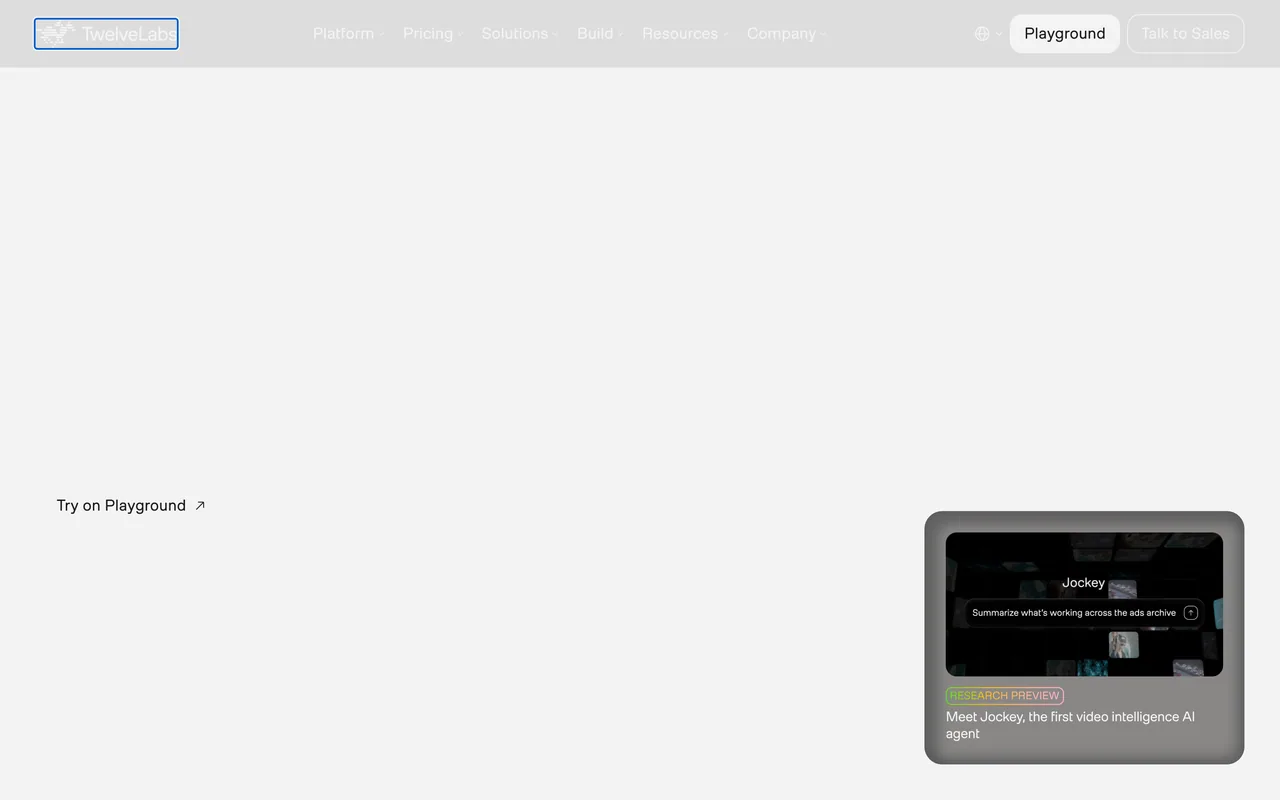 Screenshot of the TwelveLabs website (twelvelabs.io)