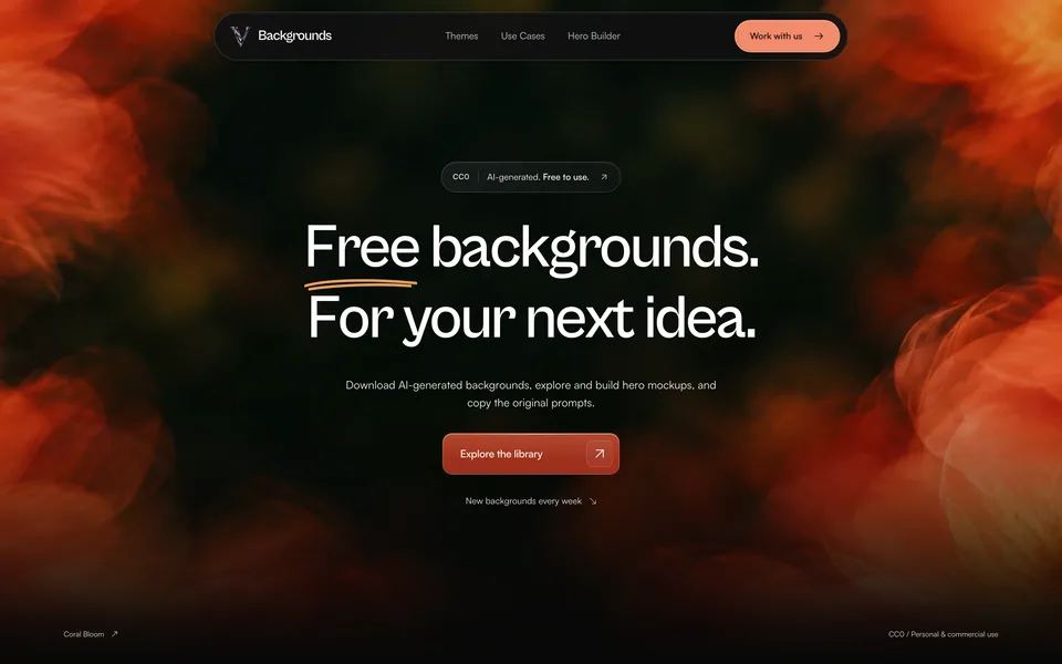Screenshot of the Venust Backgrounds website (backgrounds.venust.ai)